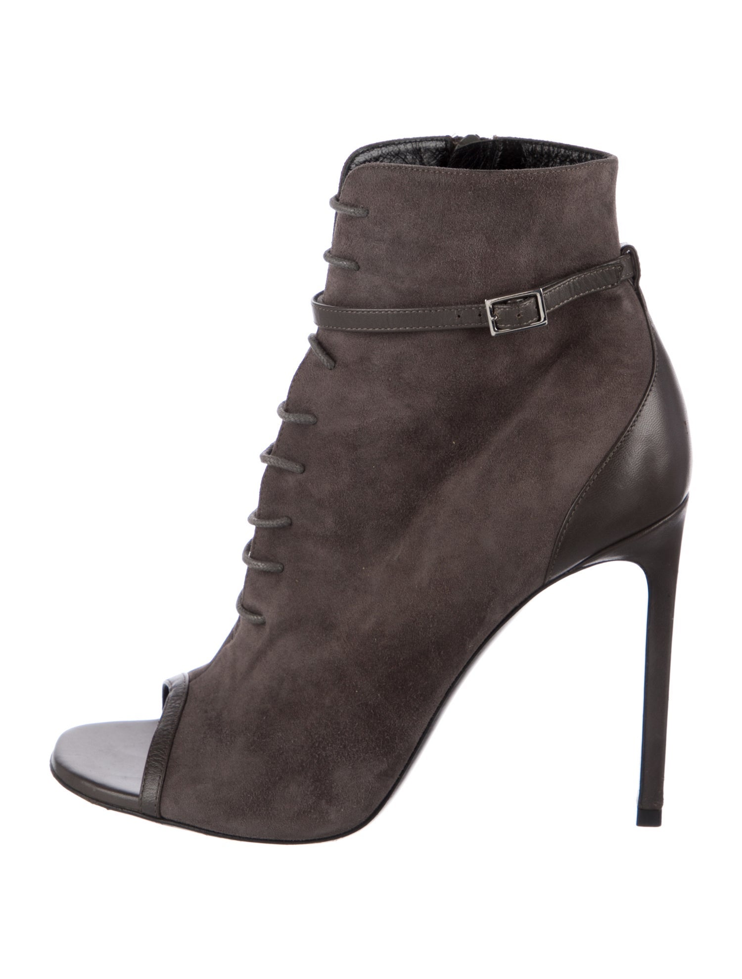 Saint Laurent Suede Leather Trim Embellishment Lace-Up Boots